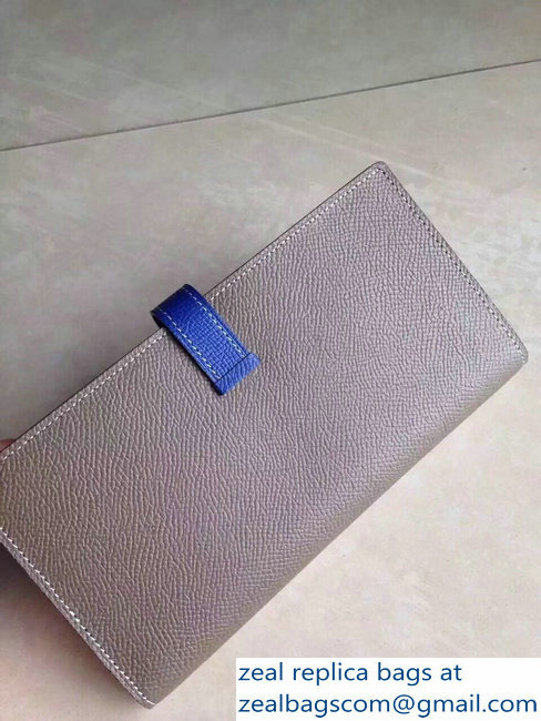 Hermes Bearn Bi-Color Wallet In Original Epsom Leather Etoupe/Blue - Click Image to Close