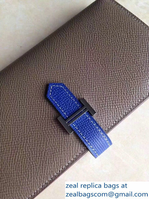 Hermes Bearn Bi-Color Wallet In Original Epsom Leather Etoupe/Blue - Click Image to Close