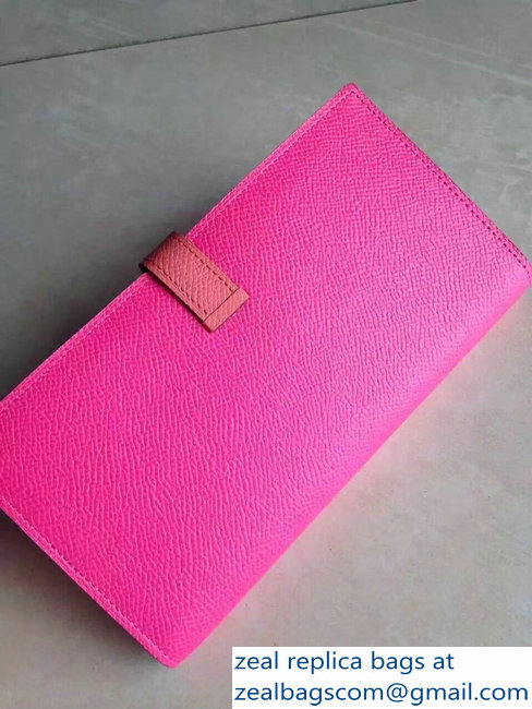 Hermes Bearn Bi-Color Wallet In Original Epsom Leather Fuchsia/Peach - Click Image to Close