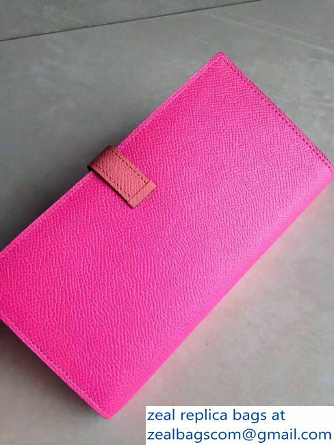 Hermes Bearn Bi-Color Wallet In Original Epsom Leather Fuchsia/Peach