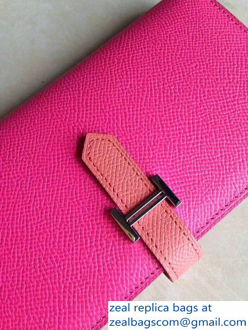 Hermes Bearn Bi-Color Wallet In Original Epsom Leather Fuchsia/Peach
