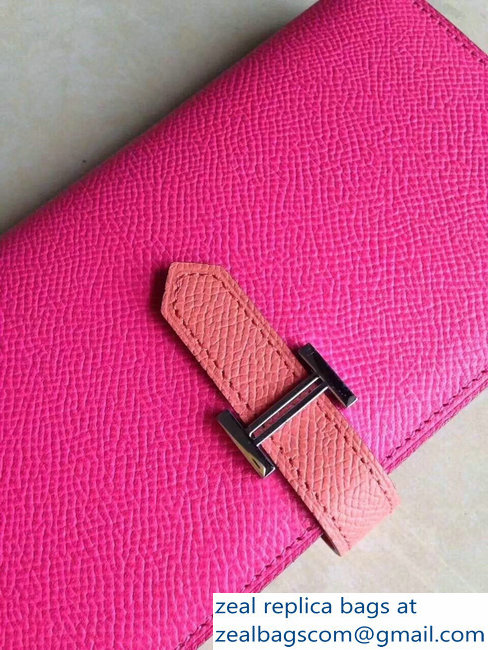 Hermes Bearn Bi-Color Wallet In Original Epsom Leather Fuchsia/Peach - Click Image to Close