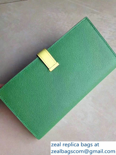 Hermes Bearn Bi-Color Wallet In Original Epsom Leather Green/Yellow - Click Image to Close