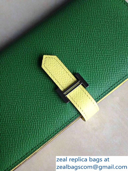 Hermes Bearn Bi-Color Wallet In Original Epsom Leather Green/Yellow - Click Image to Close