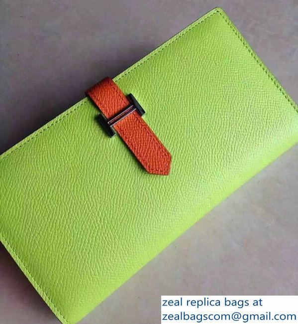 Hermes Bearn Bi-Color Wallet In Original Epsom Leather Light Green/Orange - Click Image to Close