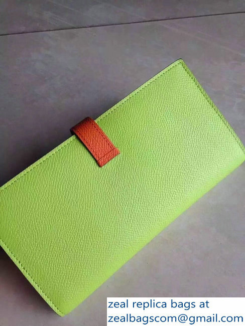 Hermes Bearn Bi-Color Wallet In Original Epsom Leather Light Green/Orange - Click Image to Close