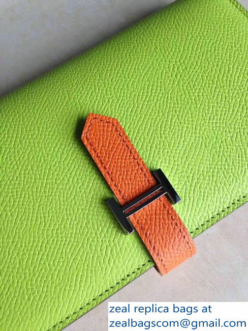 Hermes Bearn Bi-Color Wallet In Original Epsom Leather Light Green/Orange