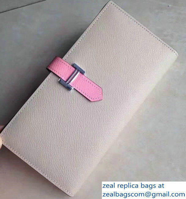 Hermes Bearn Bi-Color Wallet In Original Epsom Leather Pale Gray/Pink