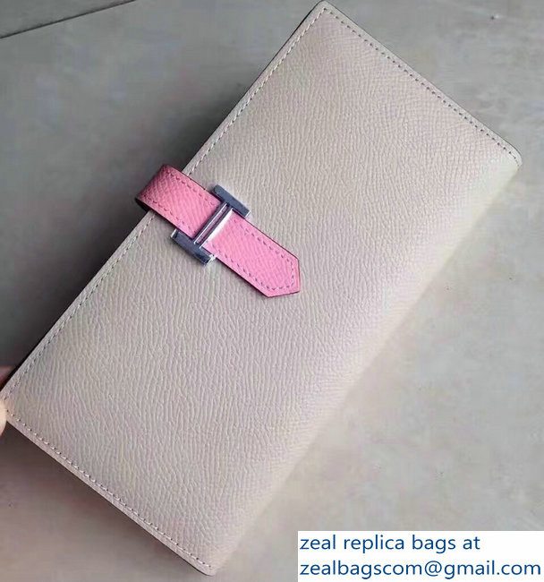 Hermes Bearn Bi-Color Wallet In Original Epsom Leather Pale Gray/Pink - Click Image to Close