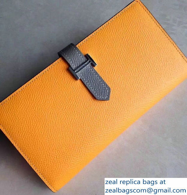 Hermes Bearn Bi-Color Wallet In Original Epsom Leather Yellow/Etoupe - Click Image to Close