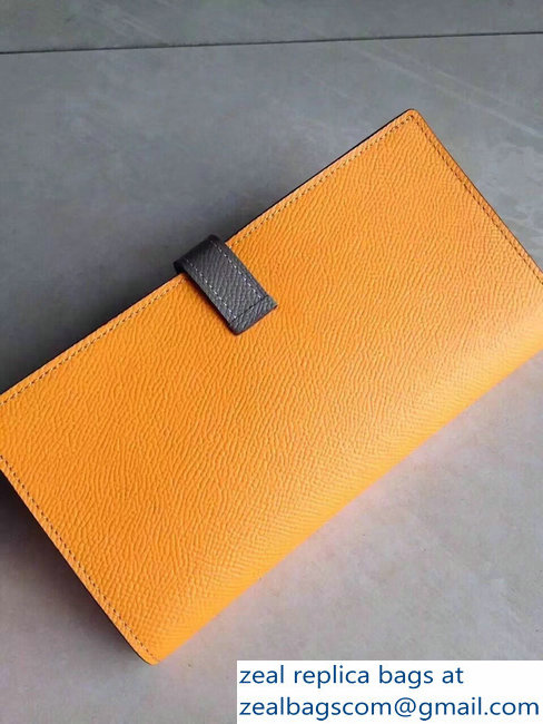 Hermes Bearn Bi-Color Wallet In Original Epsom Leather Yellow/Etoupe - Click Image to Close