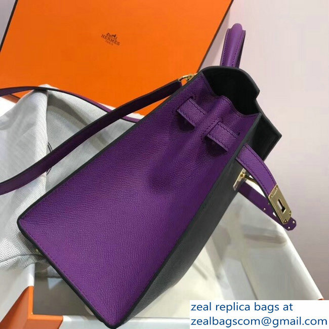 Hermes Bicolor Kelly 28cm Bag in Epsom Leather Black/Purple 2018