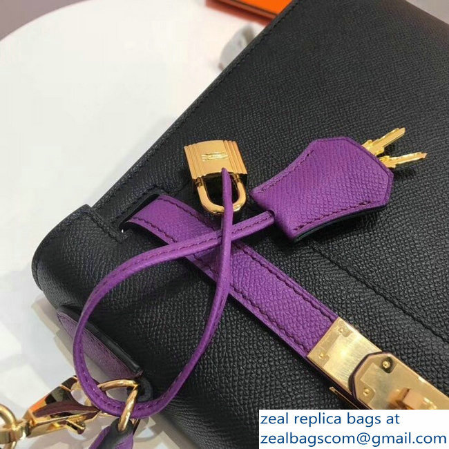 Hermes Bicolor Kelly 28cm Bag in Epsom Leather Black/Purple 2018