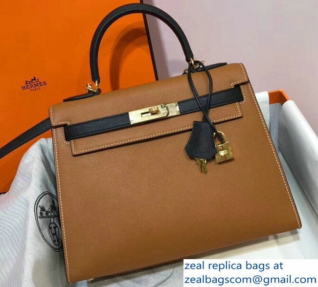 Hermes Bicolor Kelly 28cm Bag in Epsom Leather Brown/Black 2018