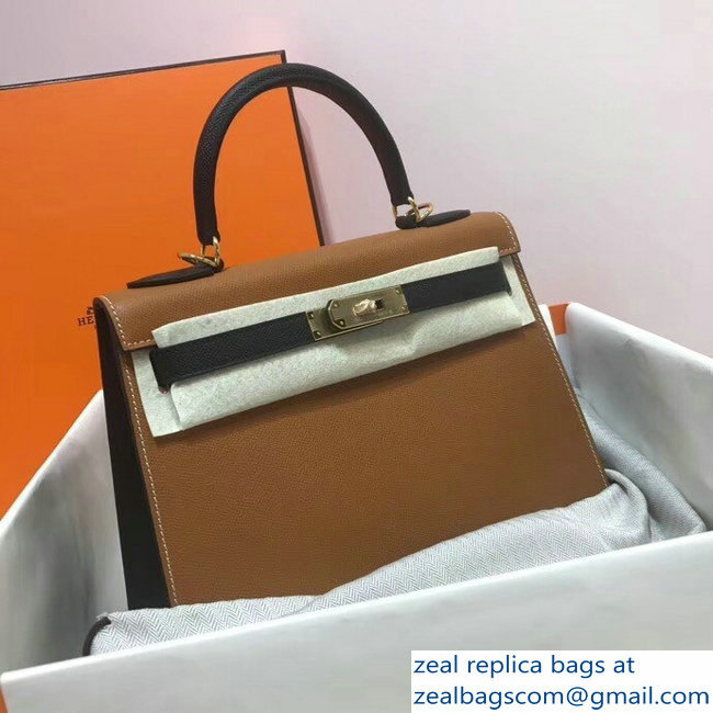 Hermes Bicolor Kelly 28cm Bag in Epsom Leather Brown/Black 2018