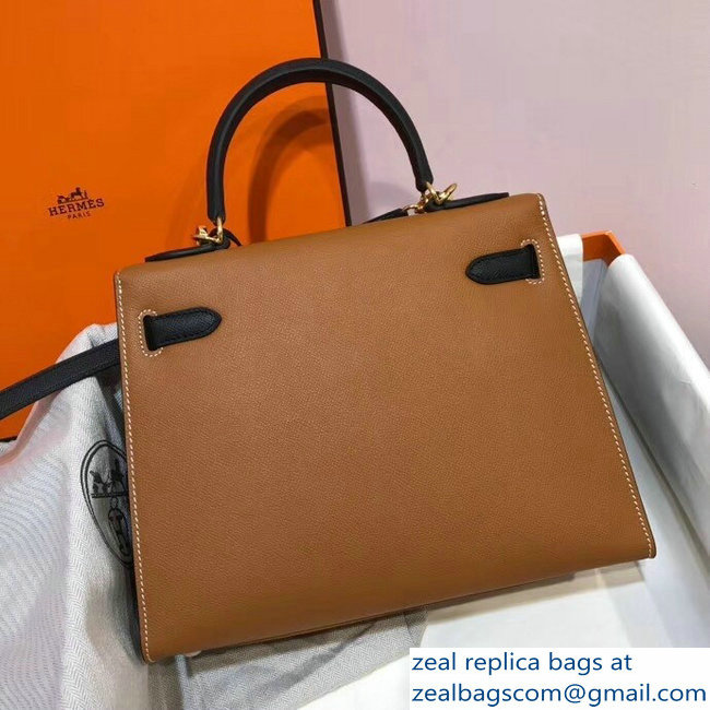 Hermes Bicolor Kelly 28cm Bag in Epsom Leather Brown/Black 2018 - Click Image to Close