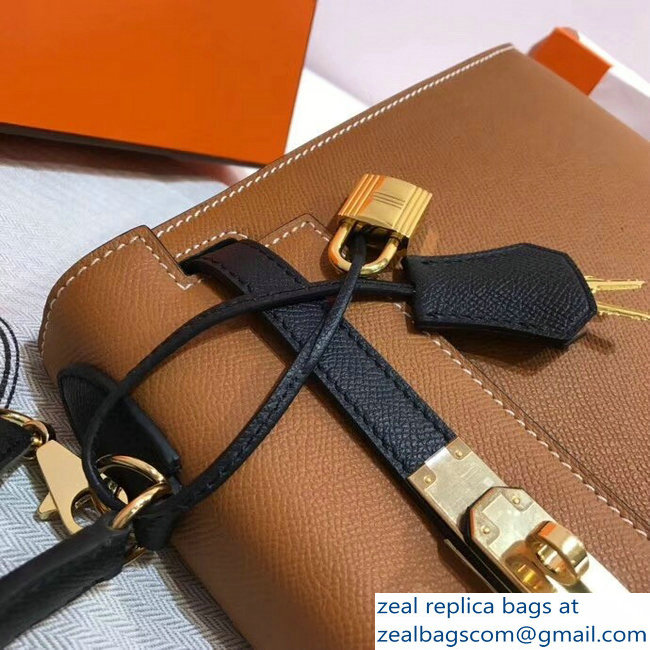 Hermes Bicolor Kelly 28cm Bag in Epsom Leather Brown/Black 2018 - Click Image to Close