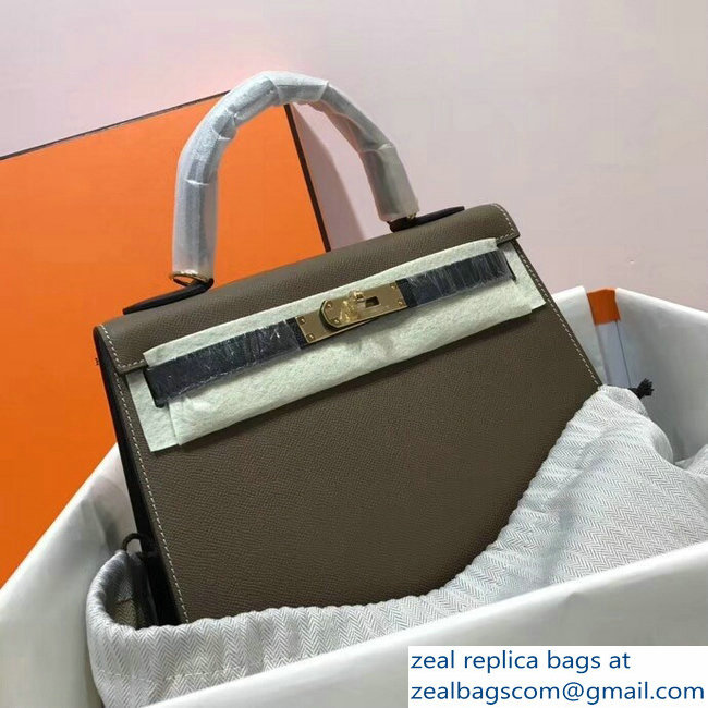 Hermes Bicolor Kelly 28cm Bag in Epsom Leather Etoupe/Black 2018 - Click Image to Close