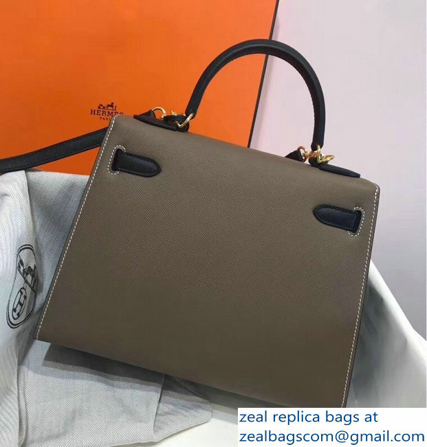 Hermes Bicolor Kelly 28cm Bag in Epsom Leather Etoupe/Black 2018