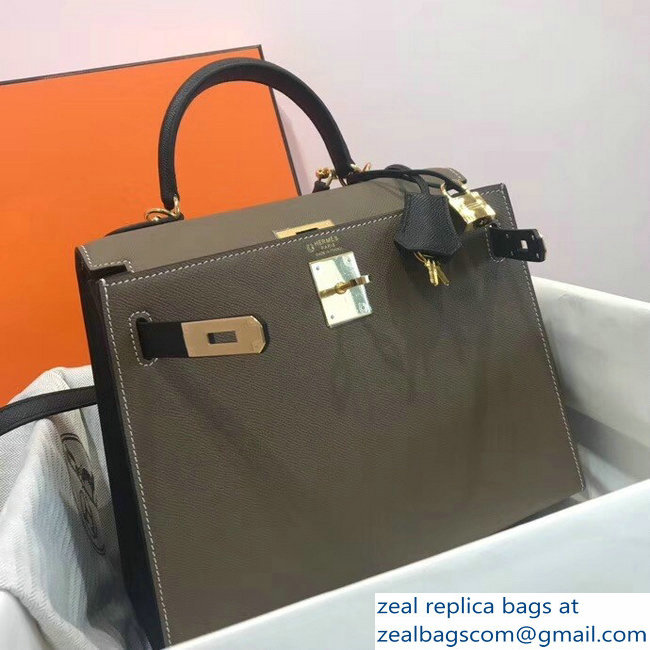 Hermes Bicolor Kelly 28cm Bag in Epsom Leather Etoupe/Black 2018