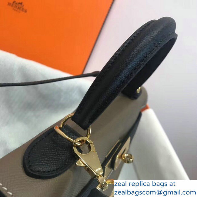 Hermes Bicolor Kelly 28cm Bag in Epsom Leather Etoupe/Black 2018 - Click Image to Close