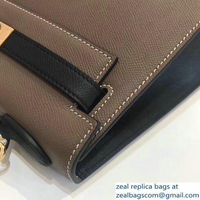 Hermes Bicolor Kelly 28cm Bag in Epsom Leather Etoupe/Black 2018 - Click Image to Close