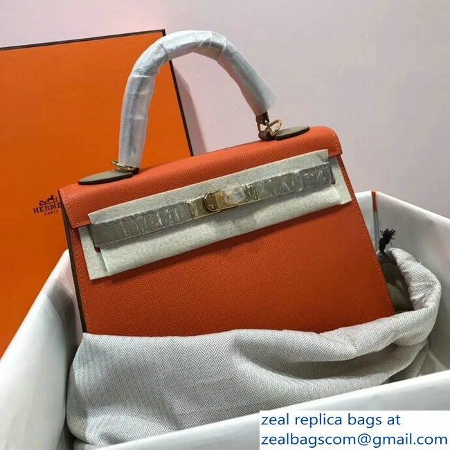 Hermes Bicolor Kelly 28cm Bag in Epsom Leather Orange/Pale Gray 2018