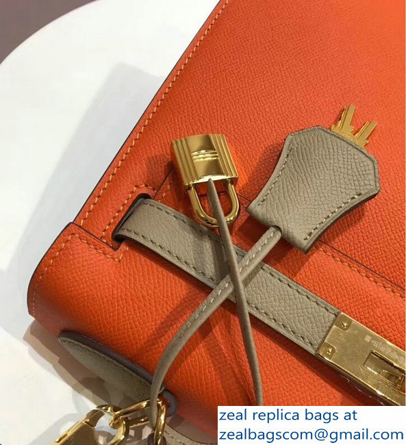 Hermes Bicolor Kelly 28cm Bag in Epsom Leather Orange/Pale Gray 2018 - Click Image to Close