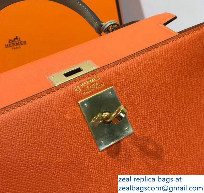 Hermes Bicolor Kelly 28cm Bag in Epsom Leather Orange/Pale Gray 2018