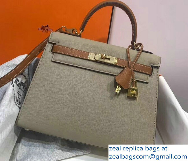 Hermes Bicolor Kelly 28cm Bag in Epsom Leather Pale Gray/Brown 2018