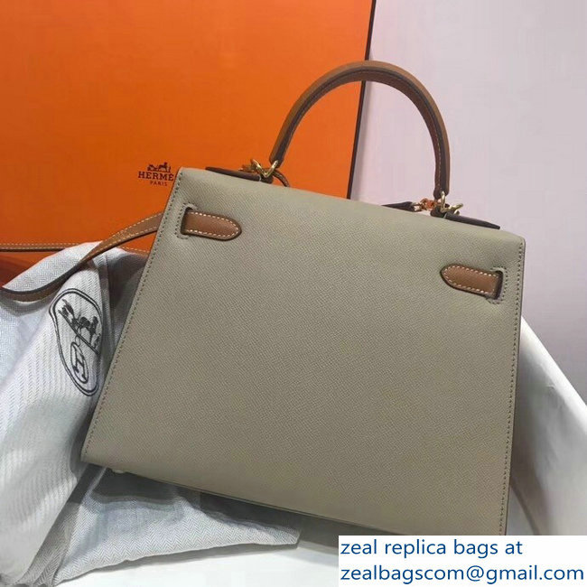 Hermes Bicolor Kelly 28cm Bag in Epsom Leather Pale Gray/Brown 2018