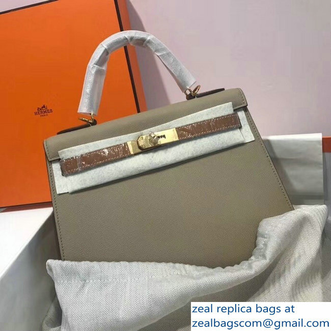 Hermes Bicolor Kelly 28cm Bag in Epsom Leather Pale Gray/Brown 2018 - Click Image to Close