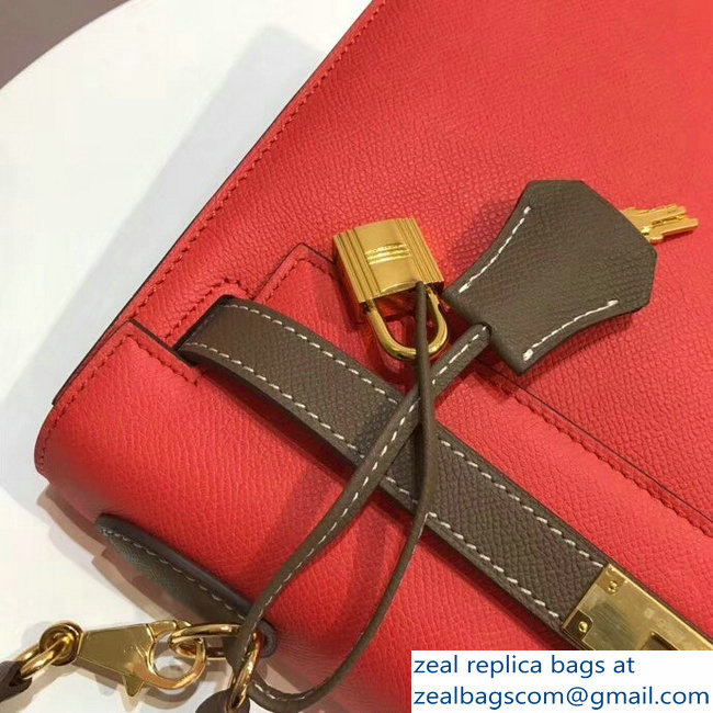 Hermes Bicolor Kelly 28cm Bag in Epsom Leather Red/Etoupe 2018 - Click Image to Close