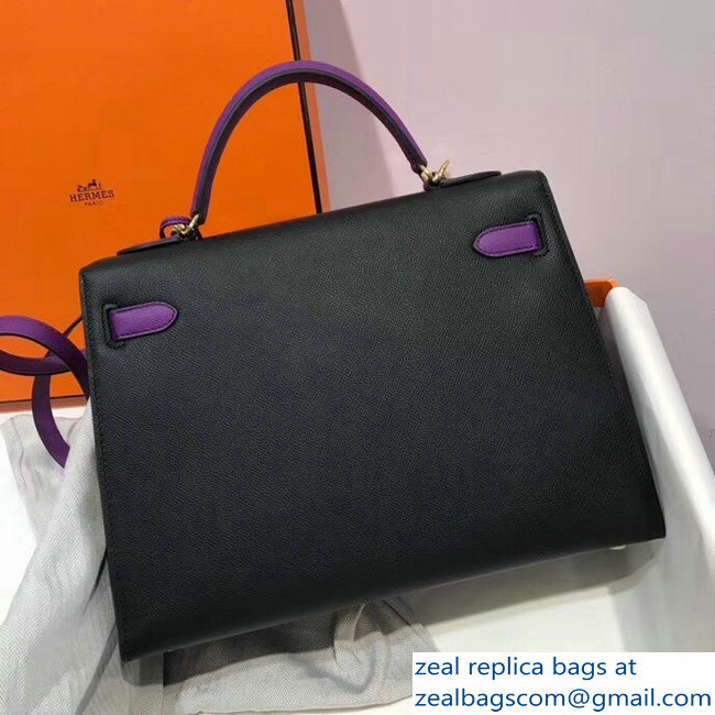 Hermes Bicolor Kelly 32cm Bag in Epsom Leather Black/Purple 2018