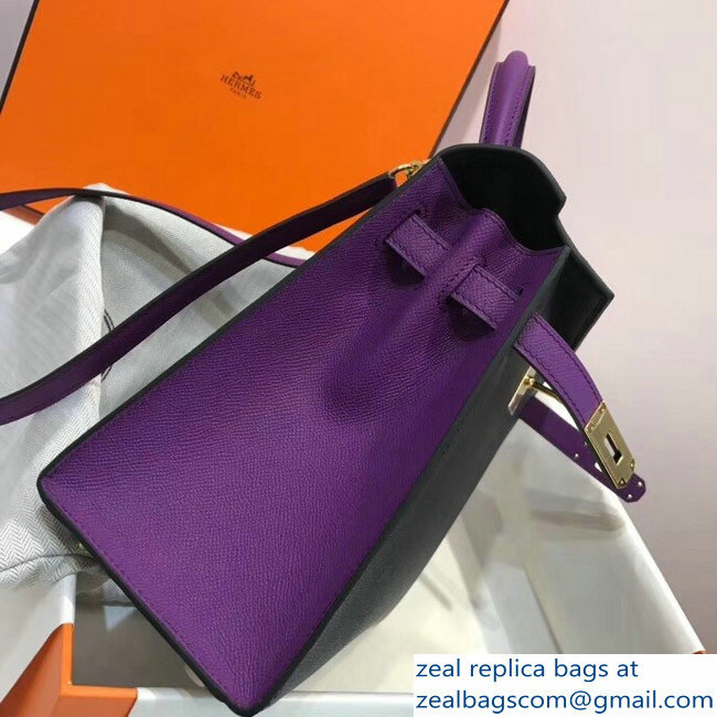 Hermes Bicolor Kelly 32cm Bag in Epsom Leather Black/Purple 2018