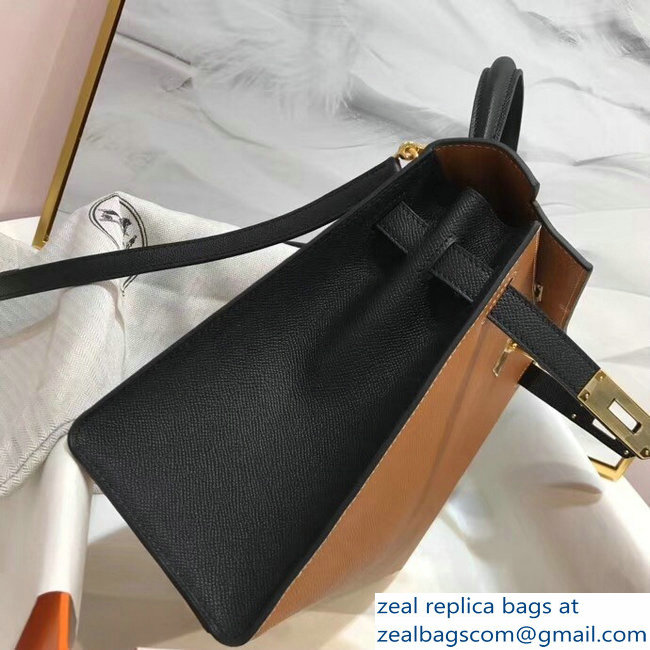 Hermes Bicolor Kelly 32cm Bag in Epsom Leather Brown/Black 2018 - Click Image to Close