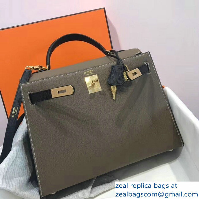 Hermes Bicolor Kelly 32cm Bag in Epsom Leather Etoupe/Black 2018