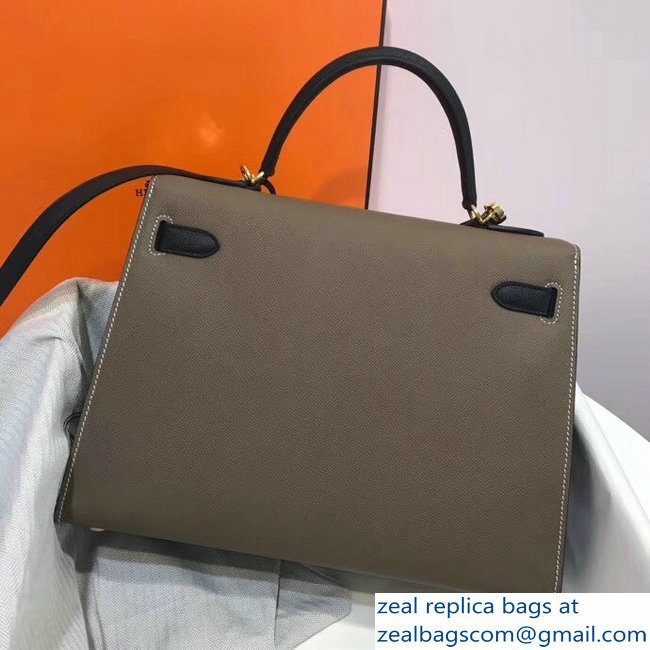 Hermes Bicolor Kelly 32cm Bag in Epsom Leather Etoupe/Black 2018 - Click Image to Close