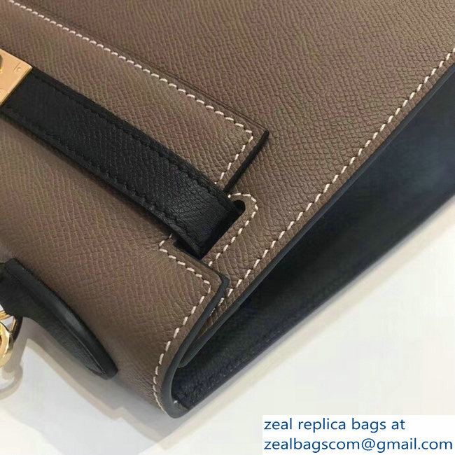Hermes Bicolor Kelly 32cm Bag in Epsom Leather Etoupe/Black 2018 - Click Image to Close