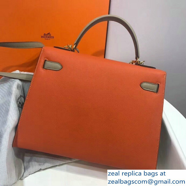 Hermes Bicolor Kelly 32cm Bag in Epsom Leather Orange/Pale Gray 2018