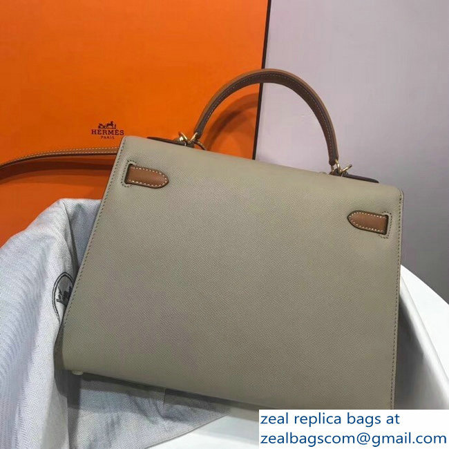 Hermes Bicolor Kelly 32cm Bag in Epsom Leather Pale Gray/Brown 2018 - Click Image to Close