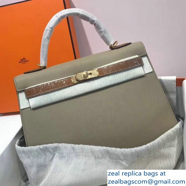 Hermes Bicolor Kelly 32cm Bag in Epsom Leather Pale Gray/Brown 2018 - Click Image to Close