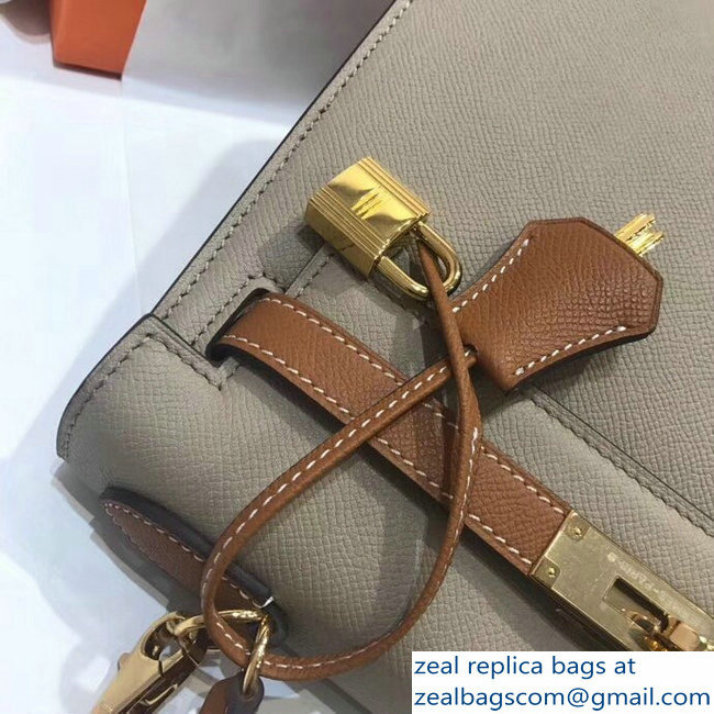 Hermes Bicolor Kelly 32cm Bag in Epsom Leather Pale Gray/Brown 2018 - Click Image to Close