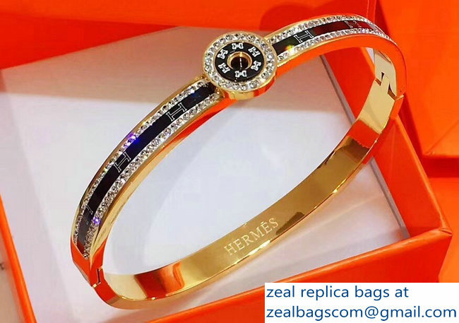Hermes Crystal H Bangle Bracelet Gold
