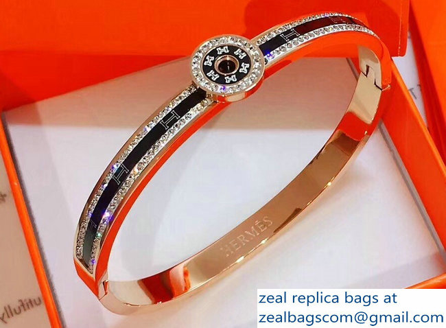 Hermes Crystal H Bangle Bracelet Pink Gold