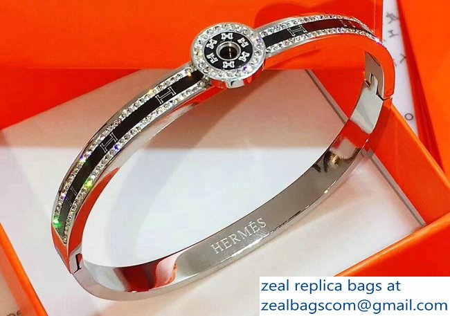 Hermes Crystal H Bangle Bracelet Silver - Click Image to Close