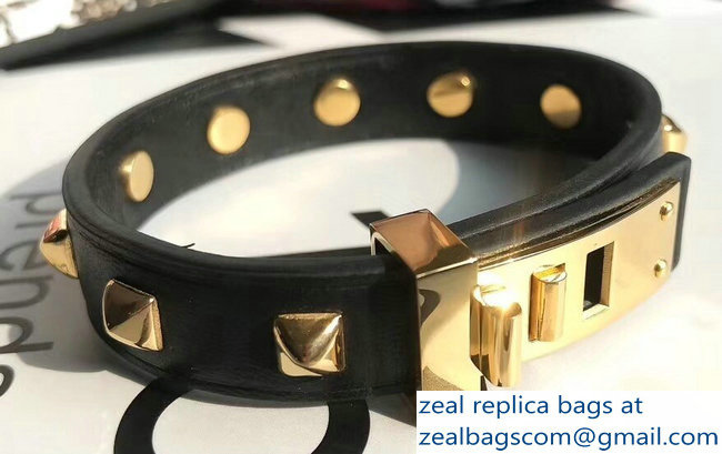 Hermes Mini Dog Clous Carres Bracelet Black/Gold - Click Image to Close