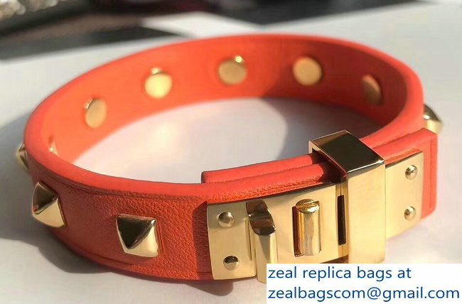 Hermes Mini Dog Clous Carres Bracelet Orange/Gold - Click Image to Close