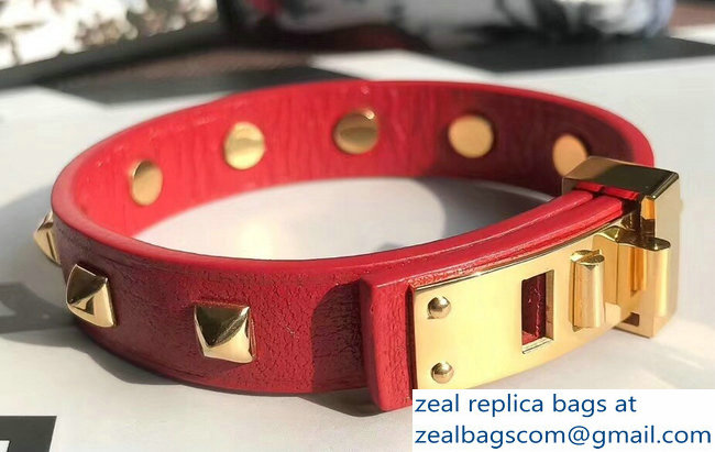 Hermes Mini Dog Clous Carres Bracelet Red/Gold - Click Image to Close