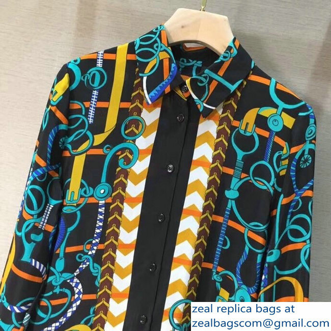 Hermes Print Silk Shirt Black 2018 - Click Image to Close